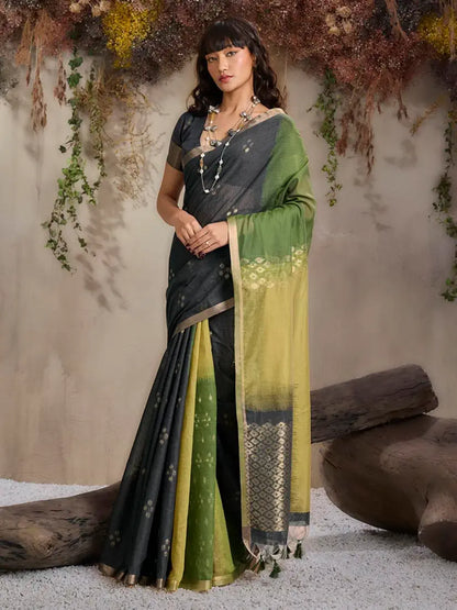 Green Pure Soft Scarlet Cotton Handloom Viscose Cotton Saree 