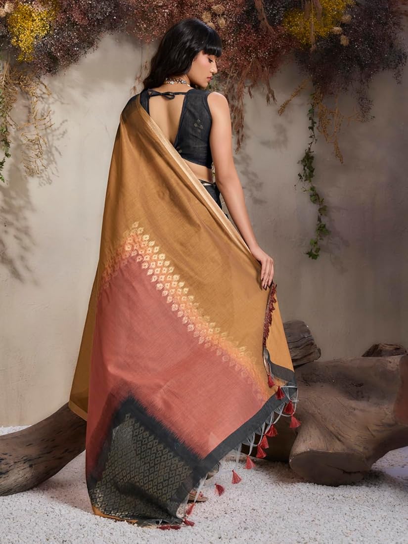 Rust Pure Soft Scarlet Cotton Handloom Viscose Cotton Saree 