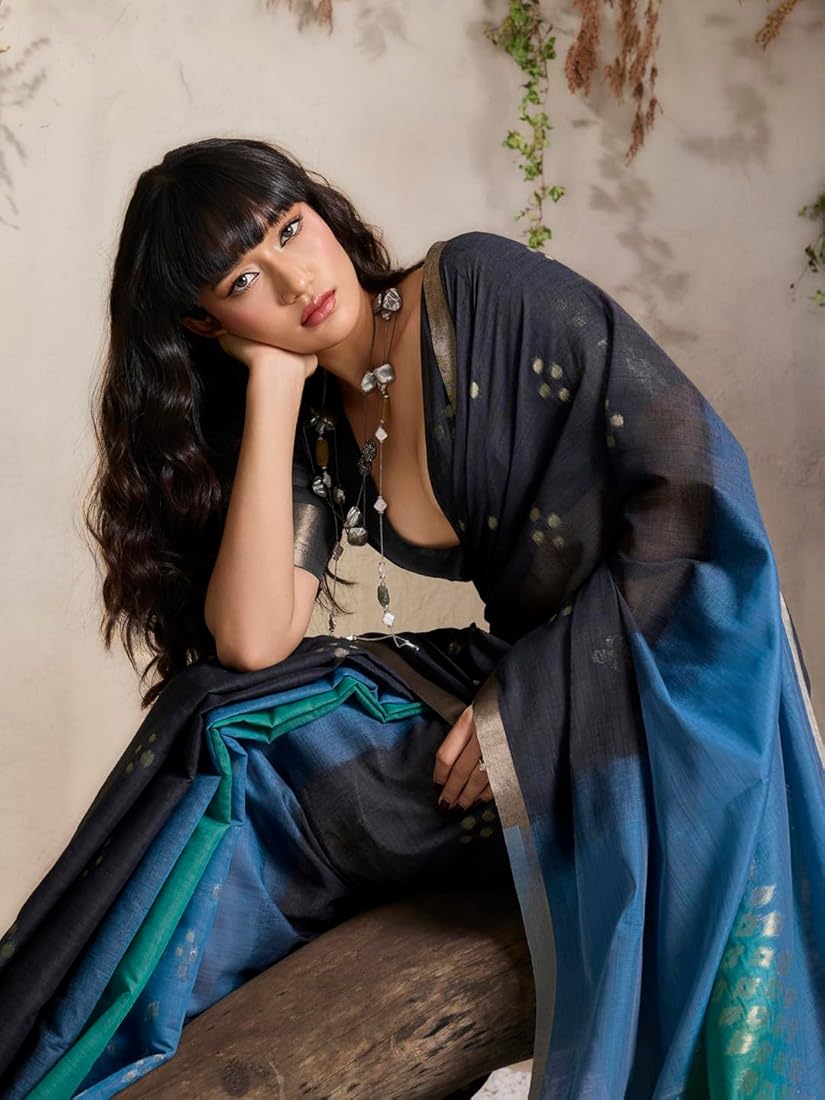 Light Blue Pure Soft Scarlet Cotton Handloom Viscose Cotton Saree ##color## Cotton Saree with premium fabric and embroidery