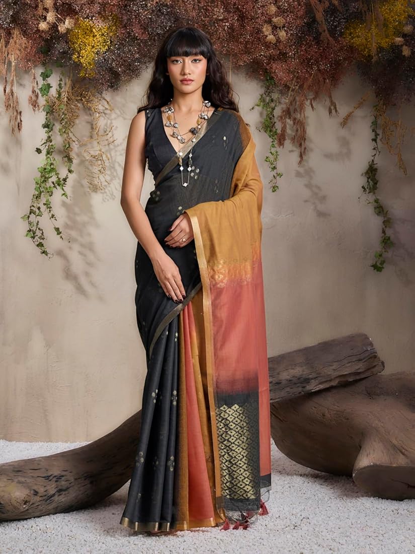 Rust Pure Soft Scarlet Cotton Handloom Viscose Cotton Saree 