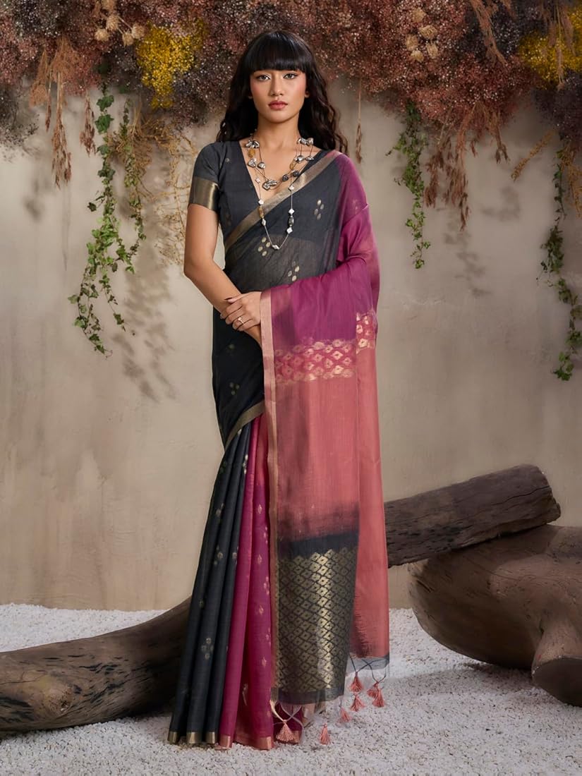 Magenta Pure Soft Scarlet Cotton Handloom Viscose Cotton Saree 
