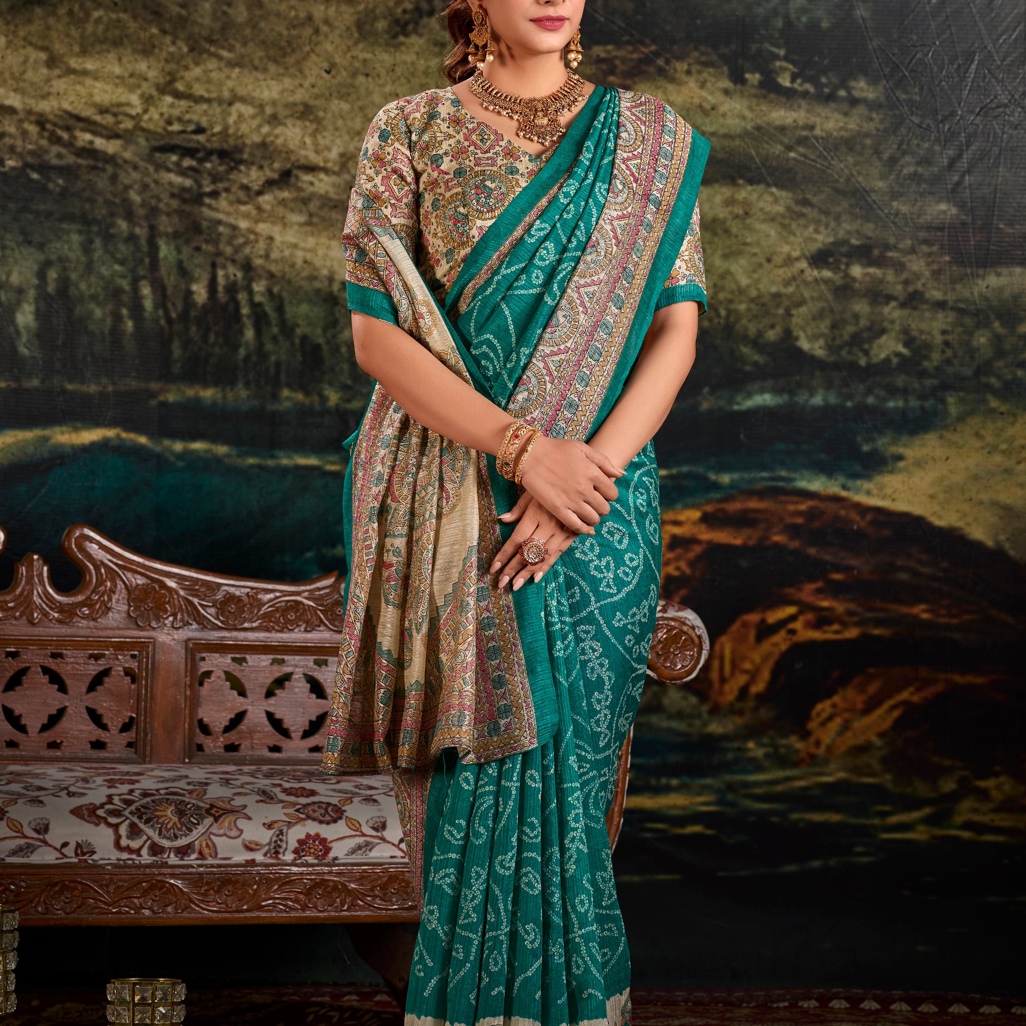 Madhubani Bandhej Print Saree