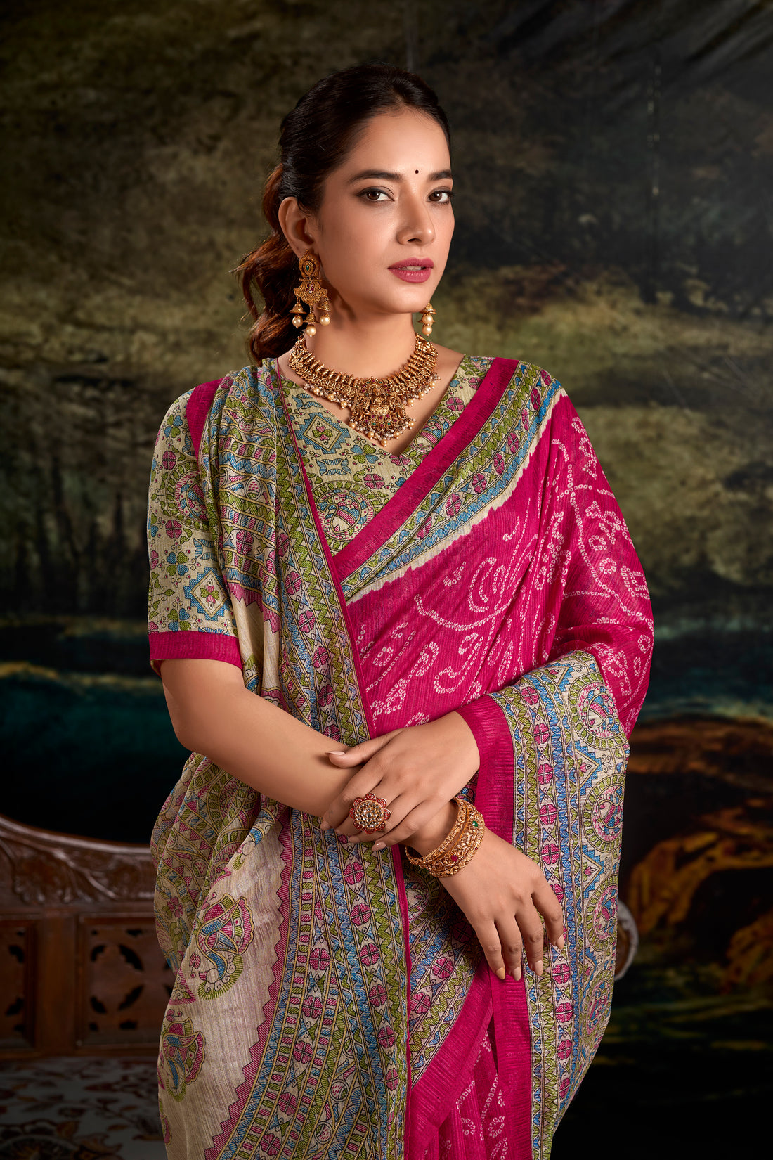 Madhubani Bandhej Print Saree
