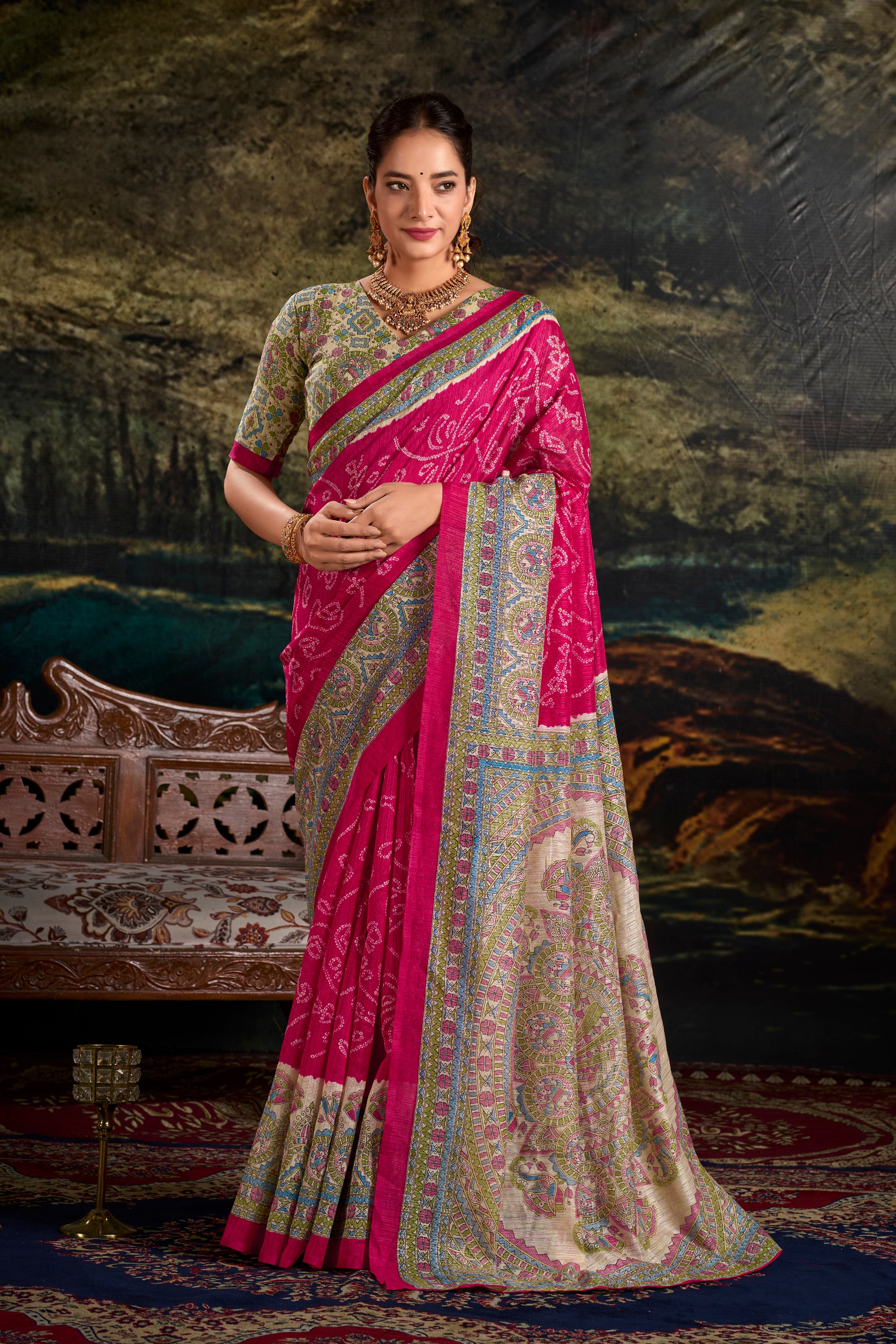 Madhubani Bandhej Print Saree