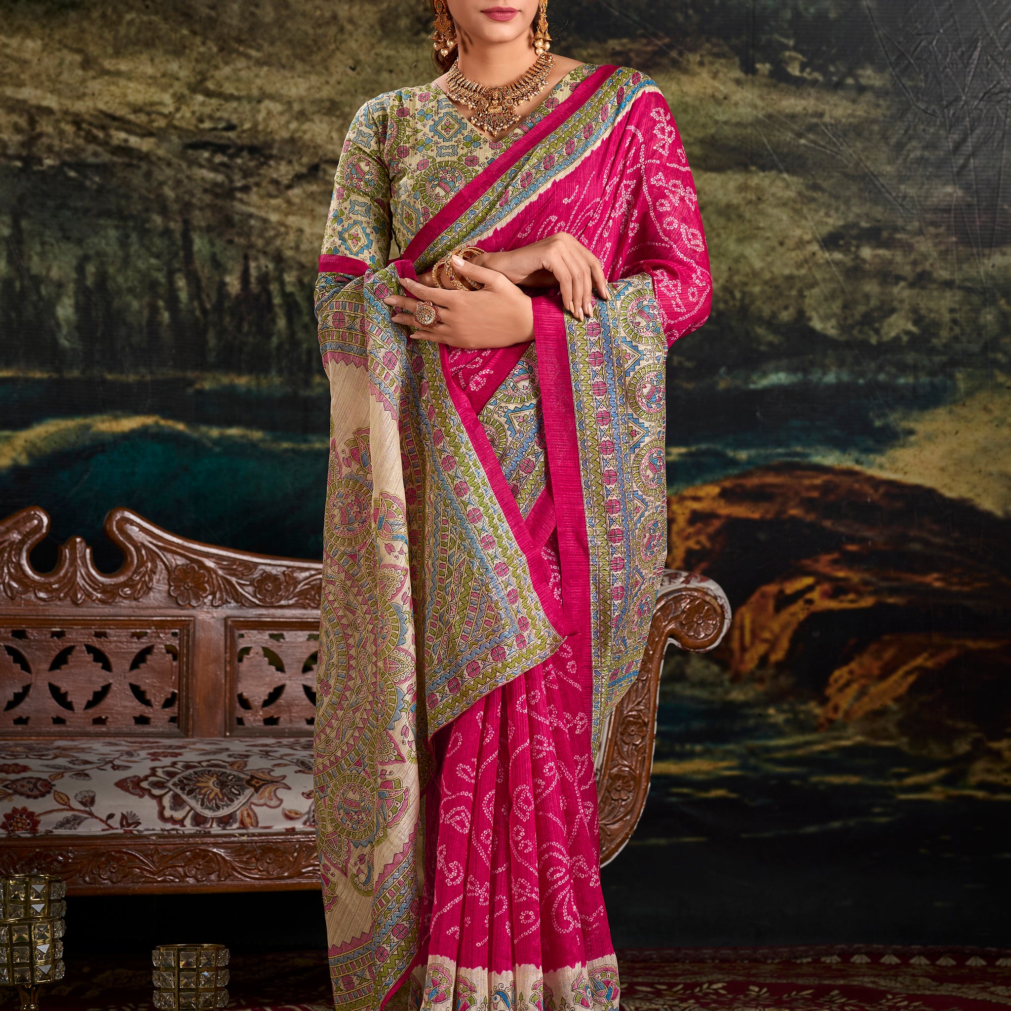 Madhubani Bandhej Print Saree