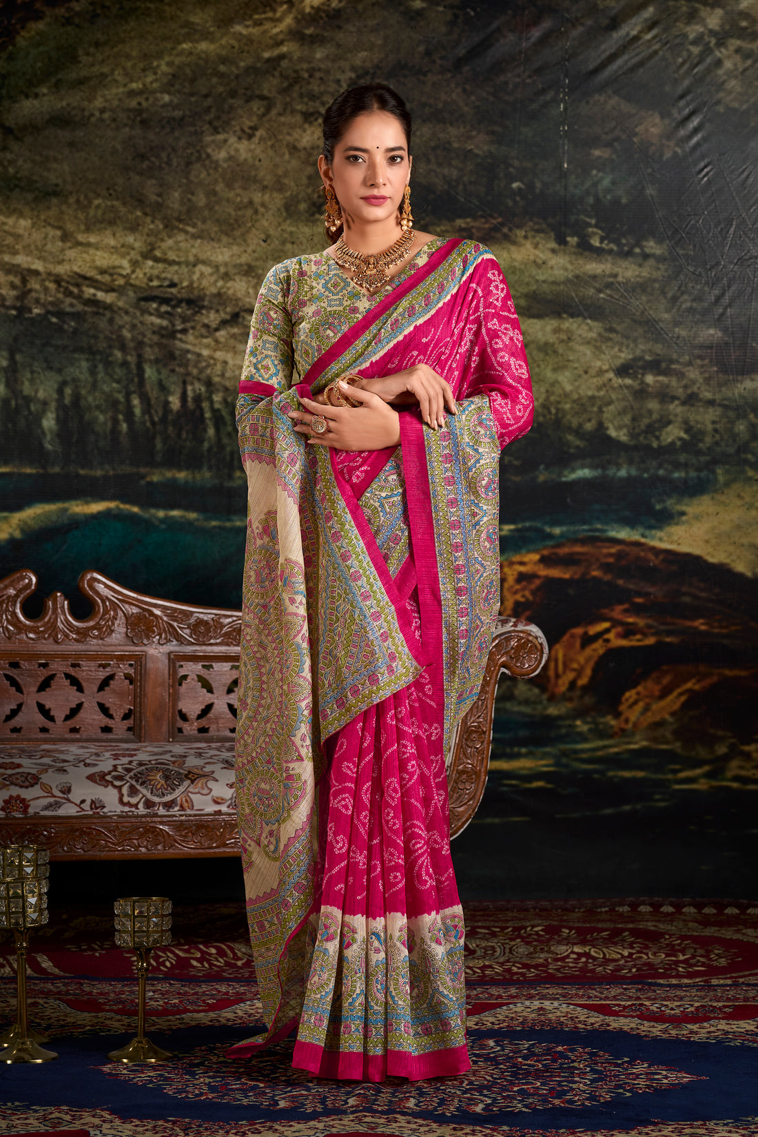 Madhubani Bandhej Print Saree