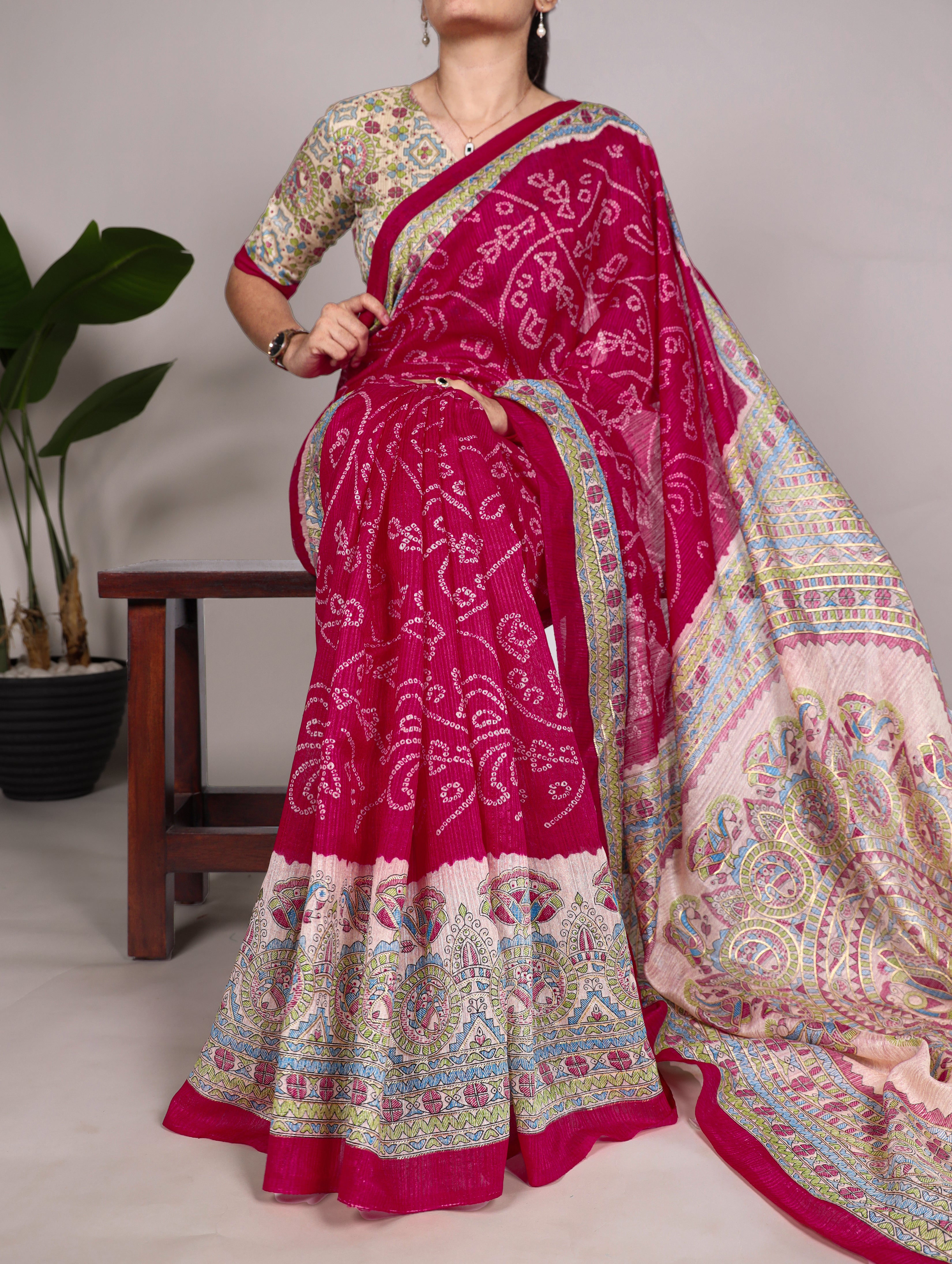 Madhubani Bandhej Print Saree