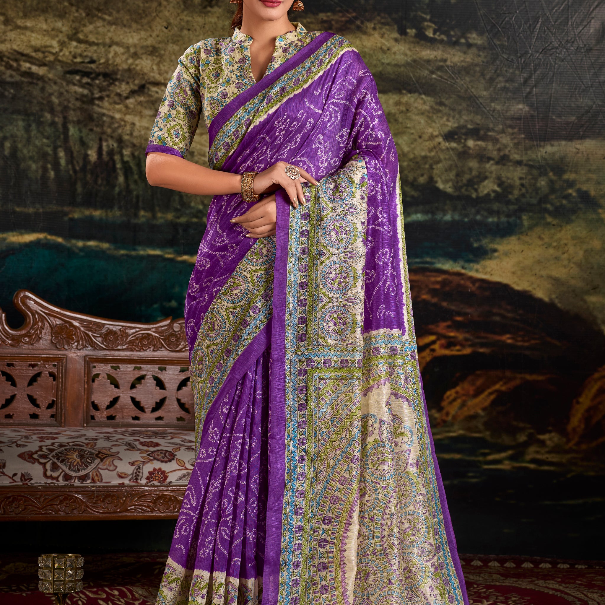 Madhubani Bandhej Print Saree