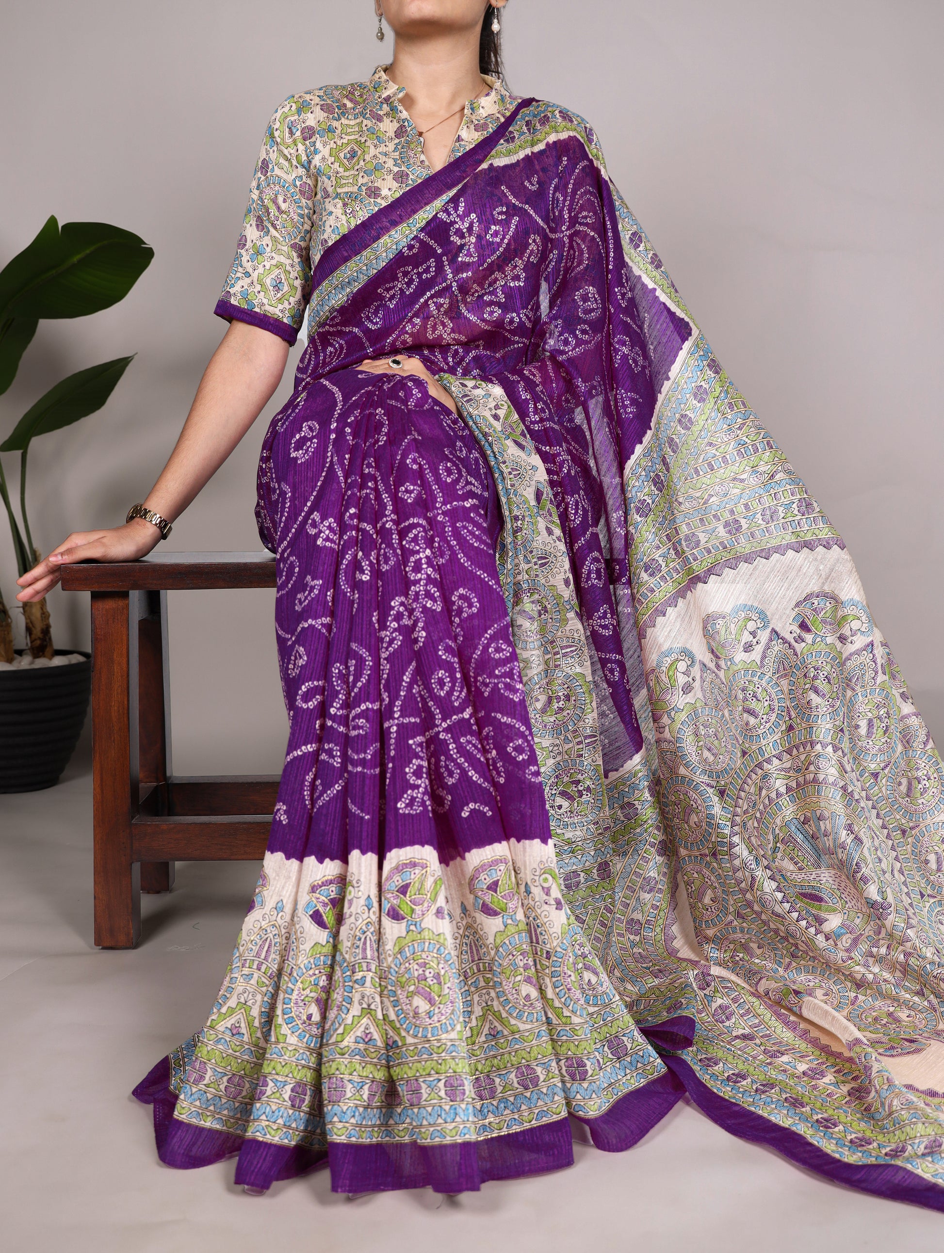 Madhubani Bandhej Print Saree