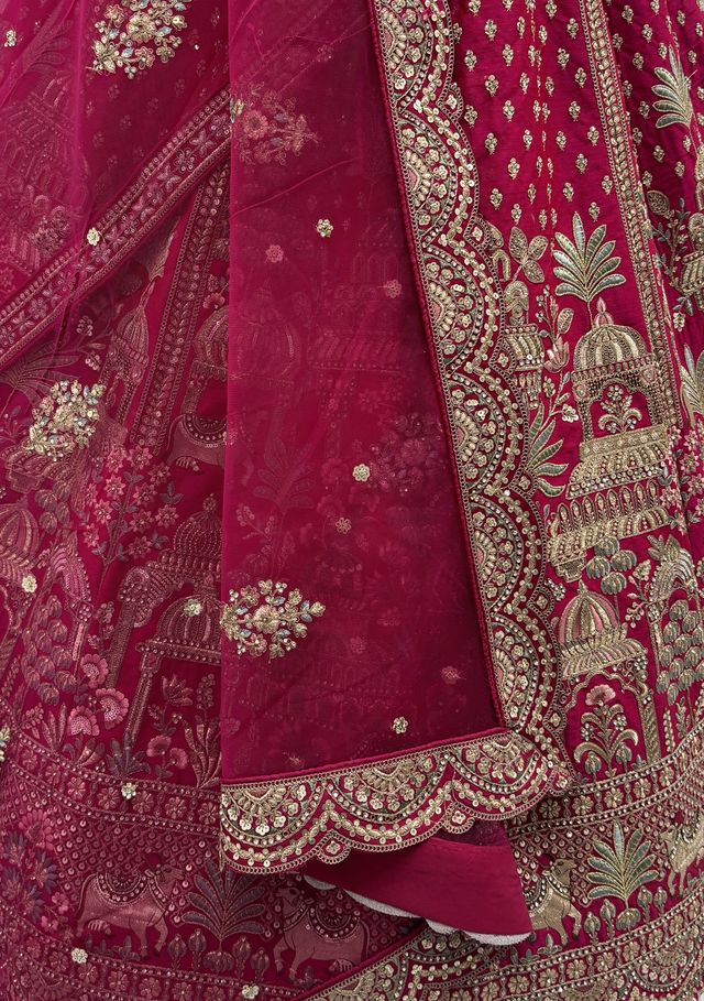 Pink Pure Soft Net Heavy Embroidery Work Bridal Lehenga