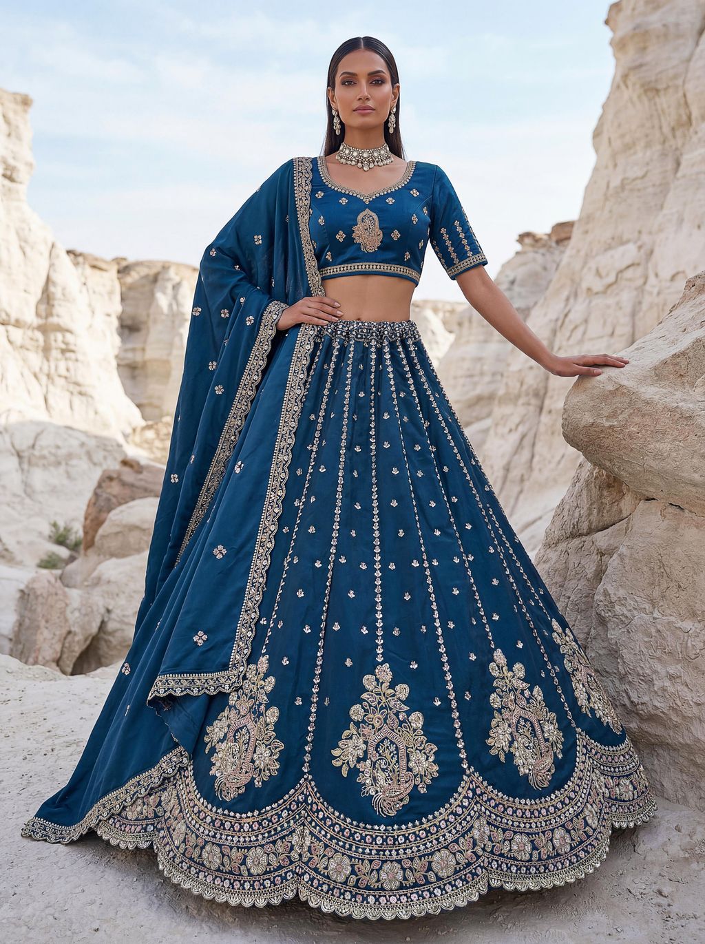 More Peach Pure Soft Silk Heavy Sequins Embellishment Work Bridal Lehenga Choli 