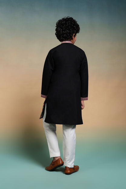 Black Pure Viscose Silk Kids Boy Kurta Pajama