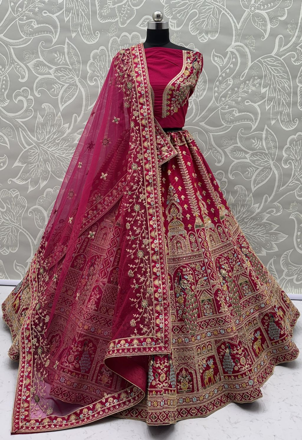 Rani Pink Pure Soft Silk Heavy Embroidery Work Bridal Lehenga 
