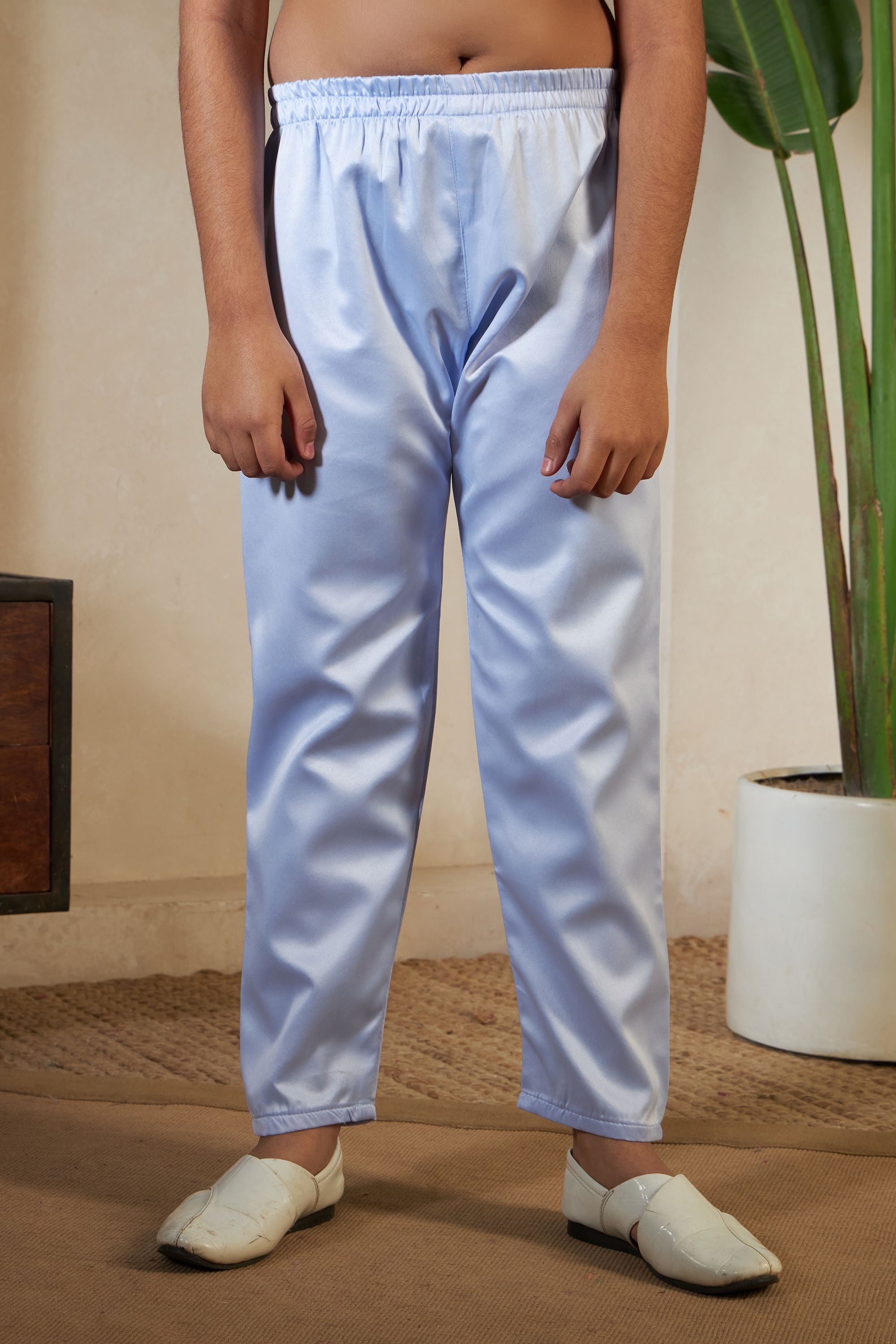 Sky Pure Satin Silk Kids Boy Kurta Pajama With Koti Jacket 