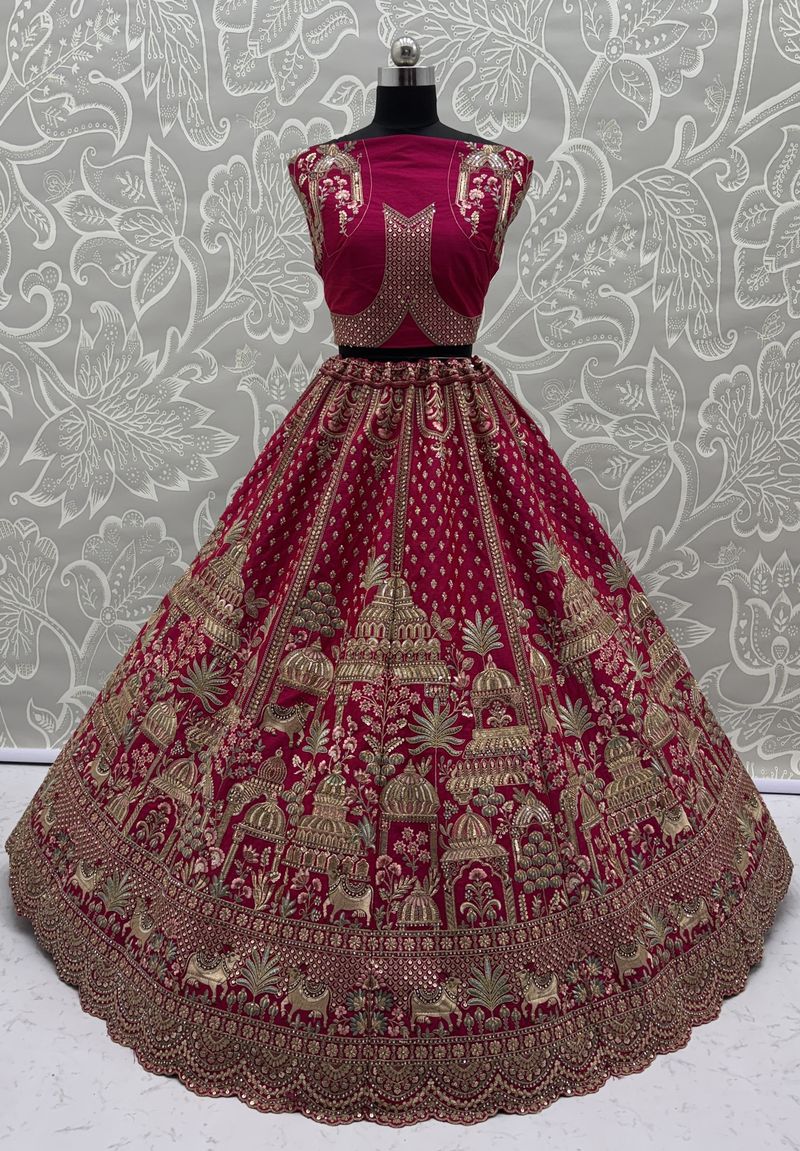 Pink Pure Soft Net Heavy Embroidery Work Bridal Lehenga