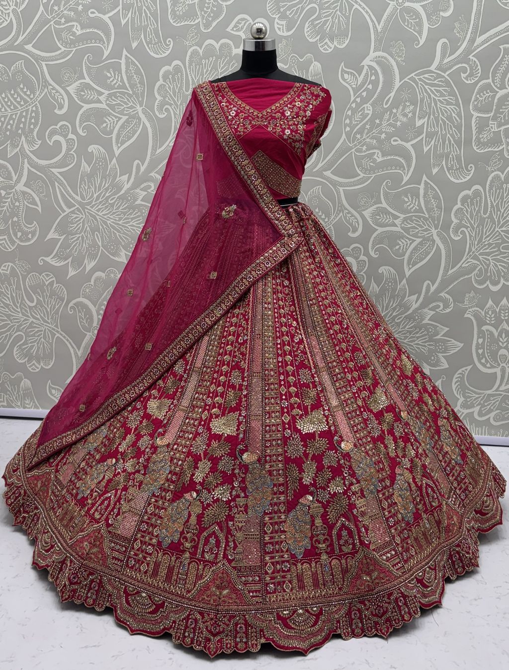 Pink Pure Soft Silk Heavy Embroidery Work Bridal Lehenga