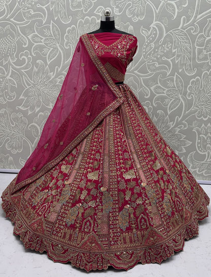 Pink Pure Soft Silk Heavy Embroidery Work Bridal Lehenga
