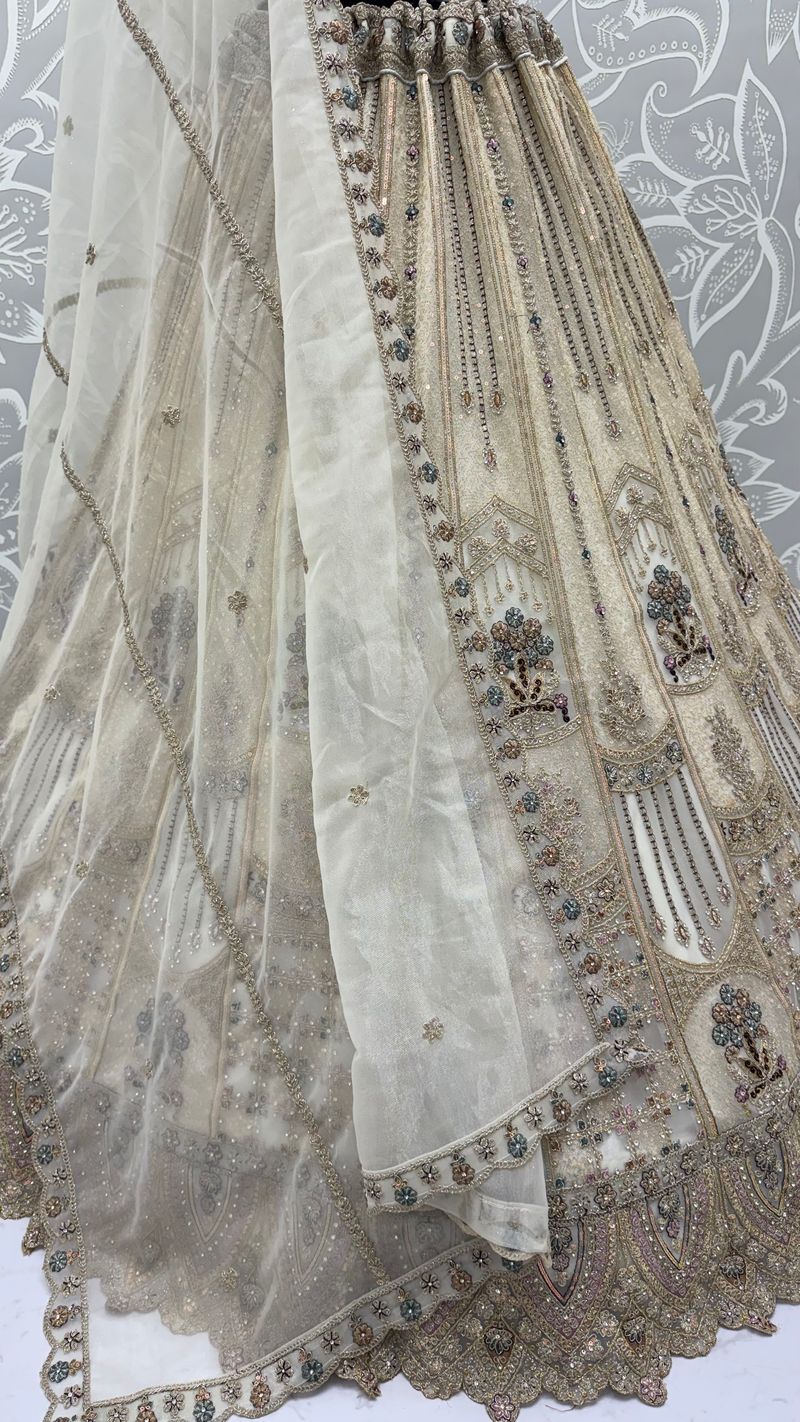White Pure Soft Heavy Net Fancy Embroidery Work Bridal Lehenga Choli