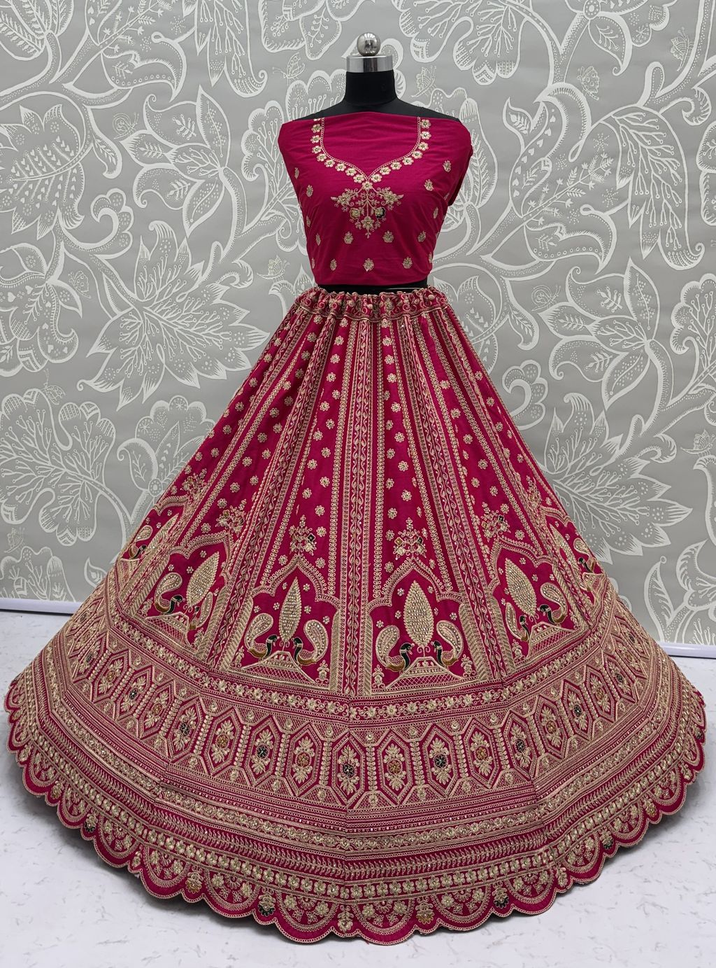 Pink Pure Soft Heavy Silk Sequins Embroidery Work Bridal Lehenga 