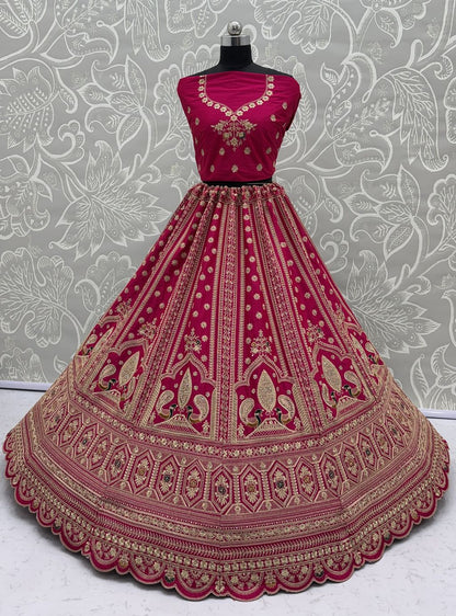 Pink Pure Soft Heavy Silk Sequins Embroidery Work Bridal Lehenga 