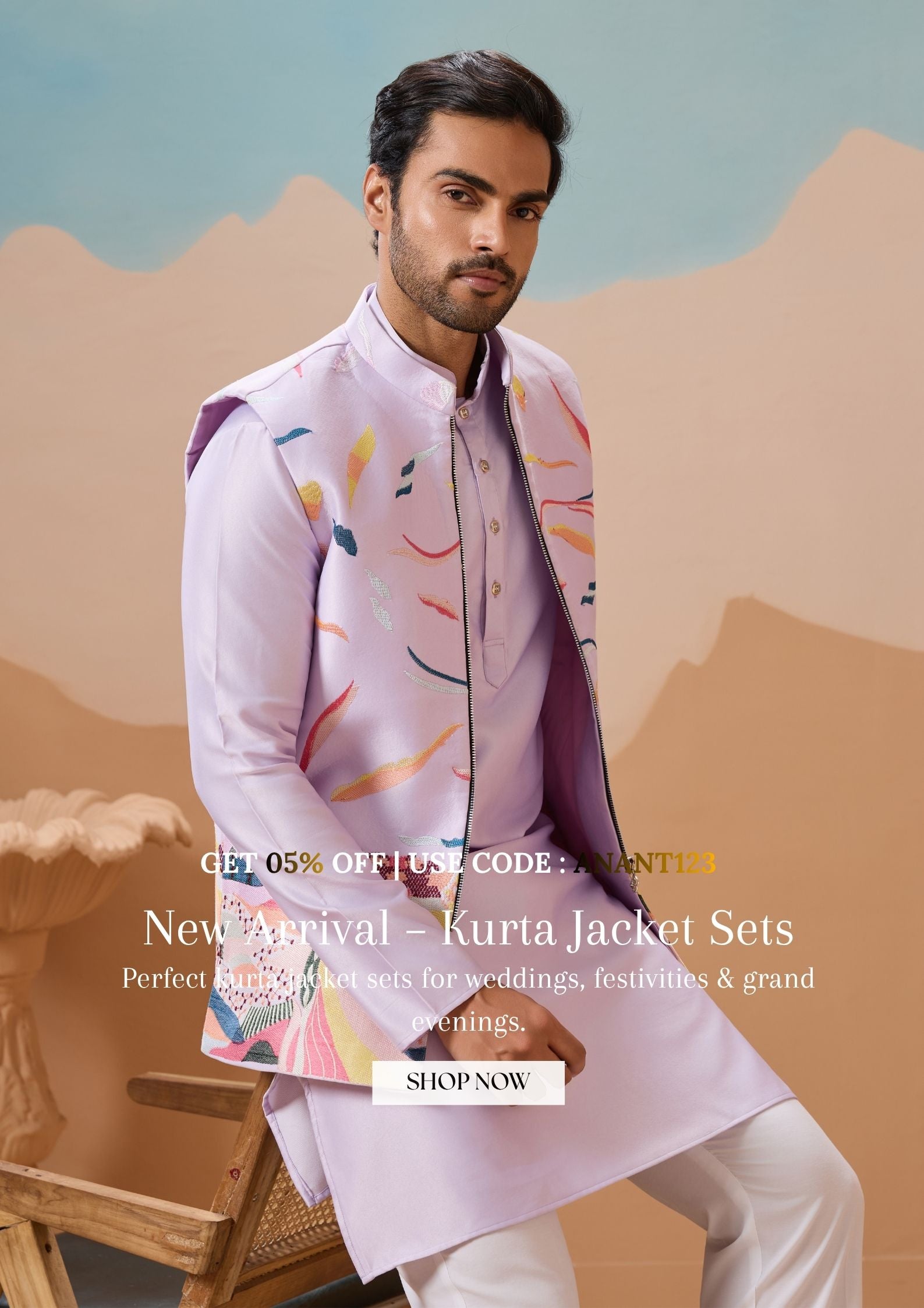 White kurta pajama with pink embroidered jacket