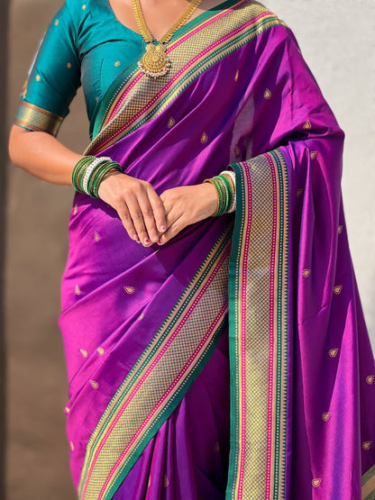 Purple Pure Rakhumai Silk Vitthala Paithani Soft Silk Saree 