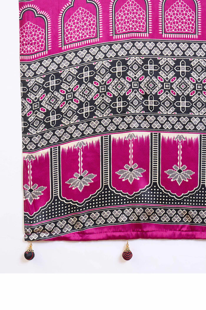 Royal Blue Satin Ajrakh Printed Party Wear Saree with Polka Dot Design 