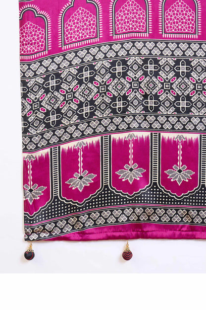 Royal Blue Satin Ajrakh Printed Party Wear Saree with Polka Dot Design 