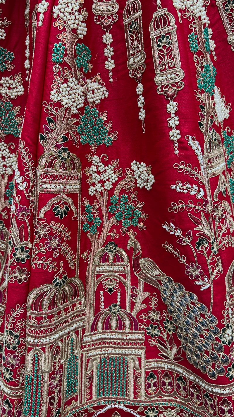 Red Pure Soft Silk Heavy Embroidery Work Bridal Lehenga