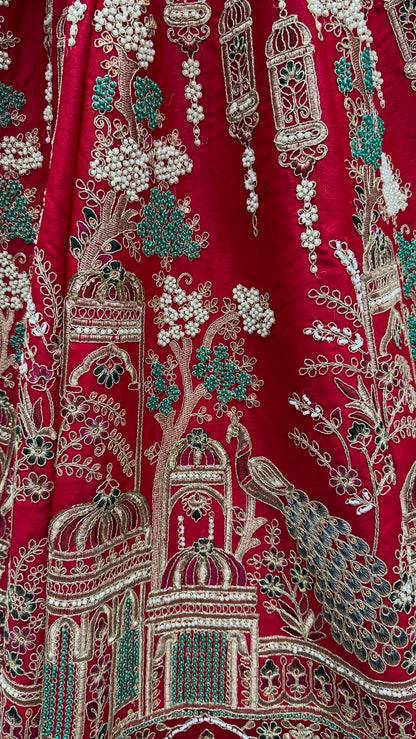 Red Pure Soft Silk Heavy Embroidery Work Bridal Lehenga