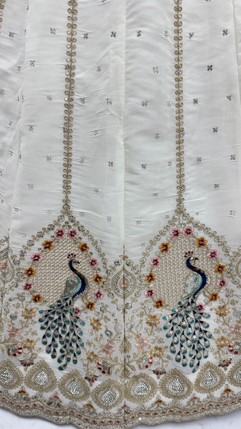 White Pure Soft Gadhwal Silk Heavy Embroidery Work Bridal Lehenga
