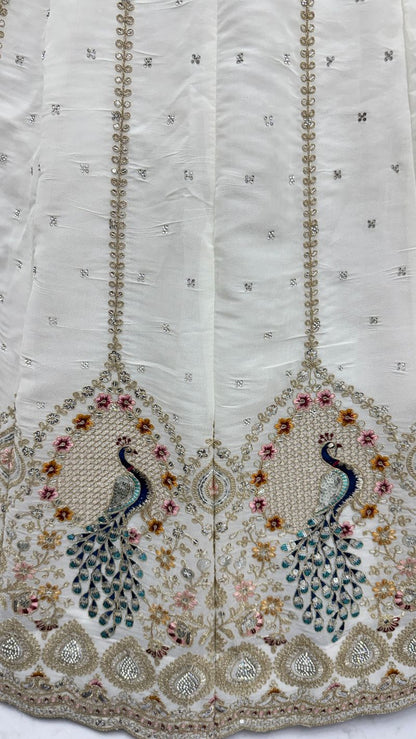 White Pure Soft Gadhwal Silk Heavy Embroidery Work Bridal Lehenga