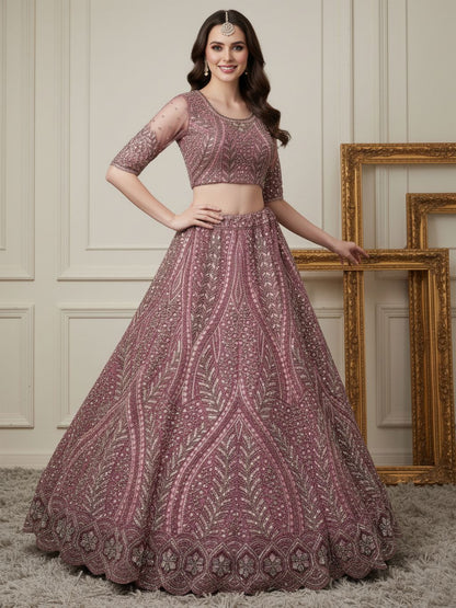 Pink Pure Soft Heavy net Silk Heavy Embroidery Work Bridal Lehenga