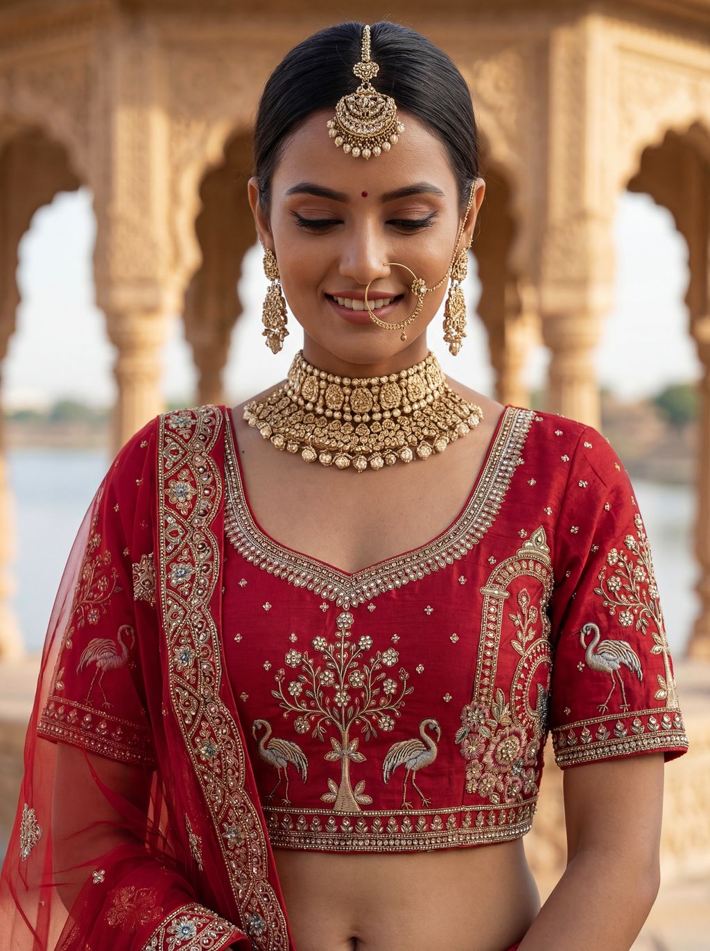 Red Pure Soft Silk Heavy Embroidery Work Bridal Lehenga 