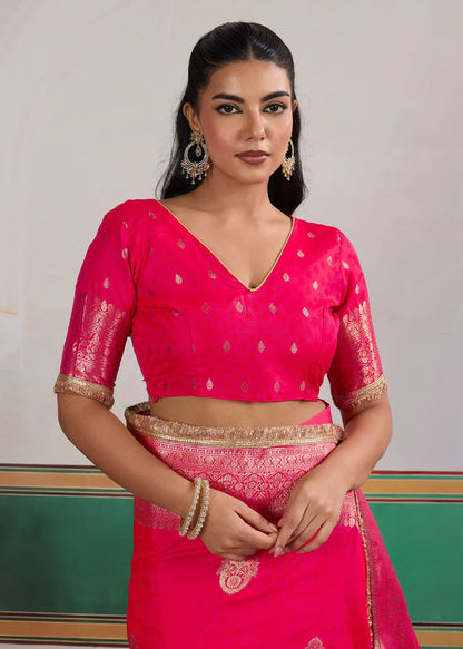 Pink Woven Banarasi Satin Silk Saree Japan Satin Saree Anant Tex Exports Pvt.Ltd..