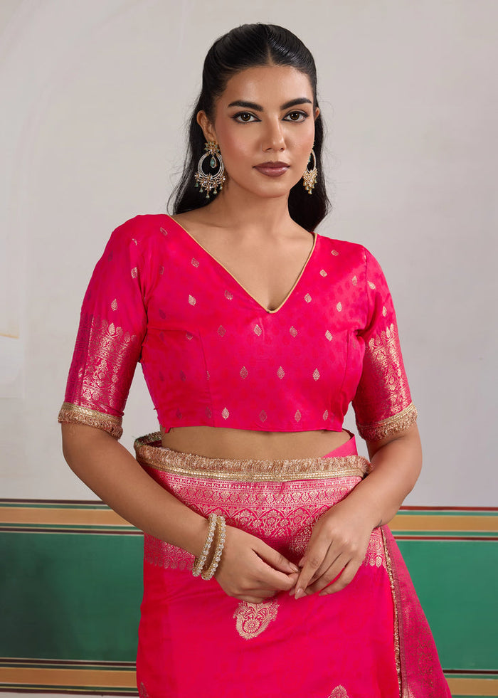 Pink Woven Banarasi Satin Silk Saree