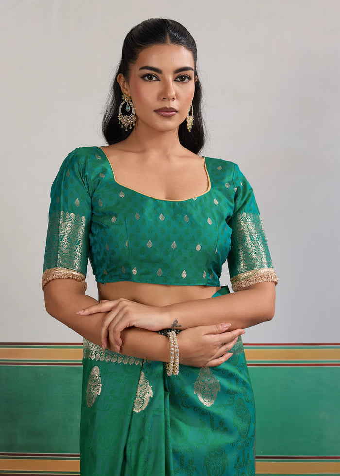 Hunter Green Woven Banarasi Satin Silk Saree