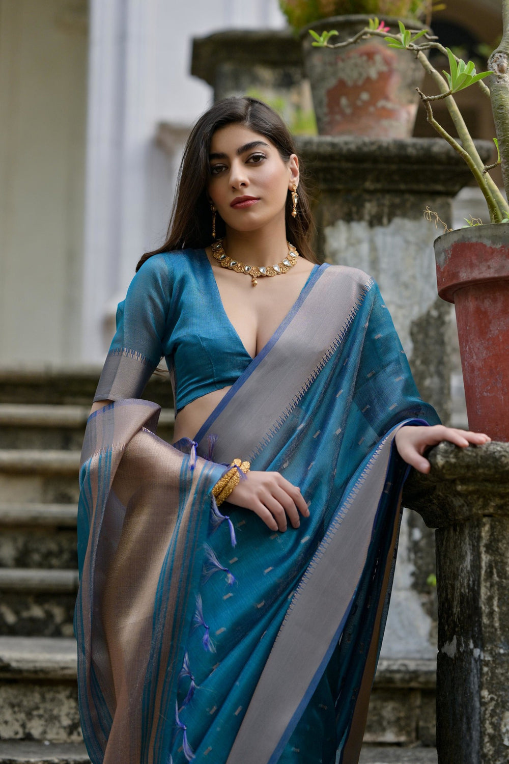 Cyan Blue Pure Soft Kalyani Silk Saree