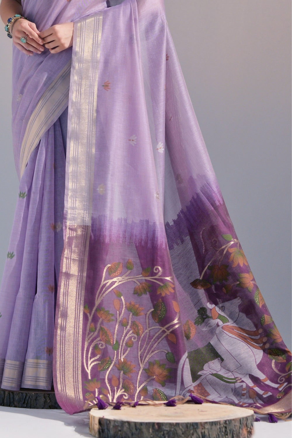Blossom Purple Soft Muga Cotton Saree Munga Cotton Saree Anant Tex Exports Pvt.Ltd..