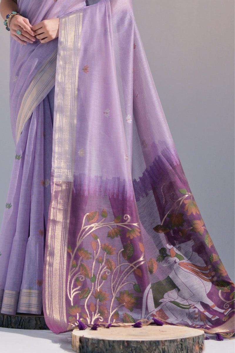 Blossom Purple Soft Muga Cotton Saree