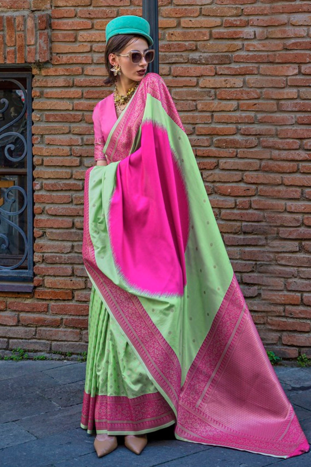 Pista Green Pure Soft Banarasi Handloom Banarasi Saree 