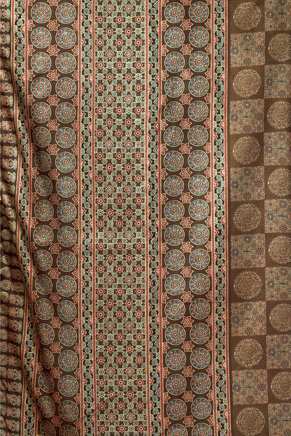 Forest Green Pure Cluster Silk Ajarkh Digital Printed Saree 