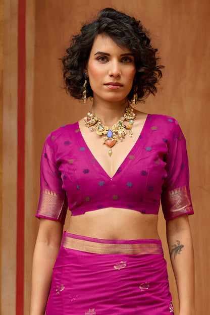 Pink Pure Soft Moonga Cotton Handloom Saree 