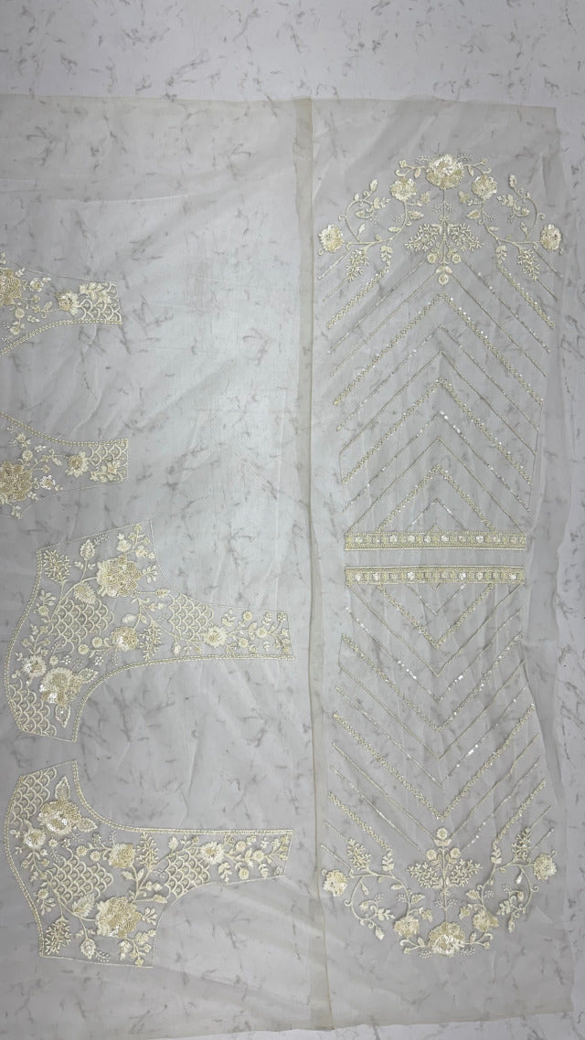 White Pure Premium Net Handwork Kasti &amp; Motif Zari Metallic Sequins Work Wedding Saree