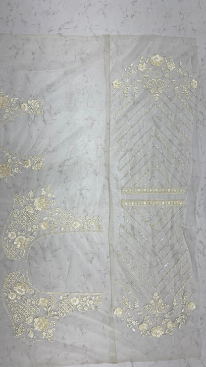 White Pure Premium Net Handwork Kasti &amp; Motif Zari Metallic Sequins Work Wedding Saree