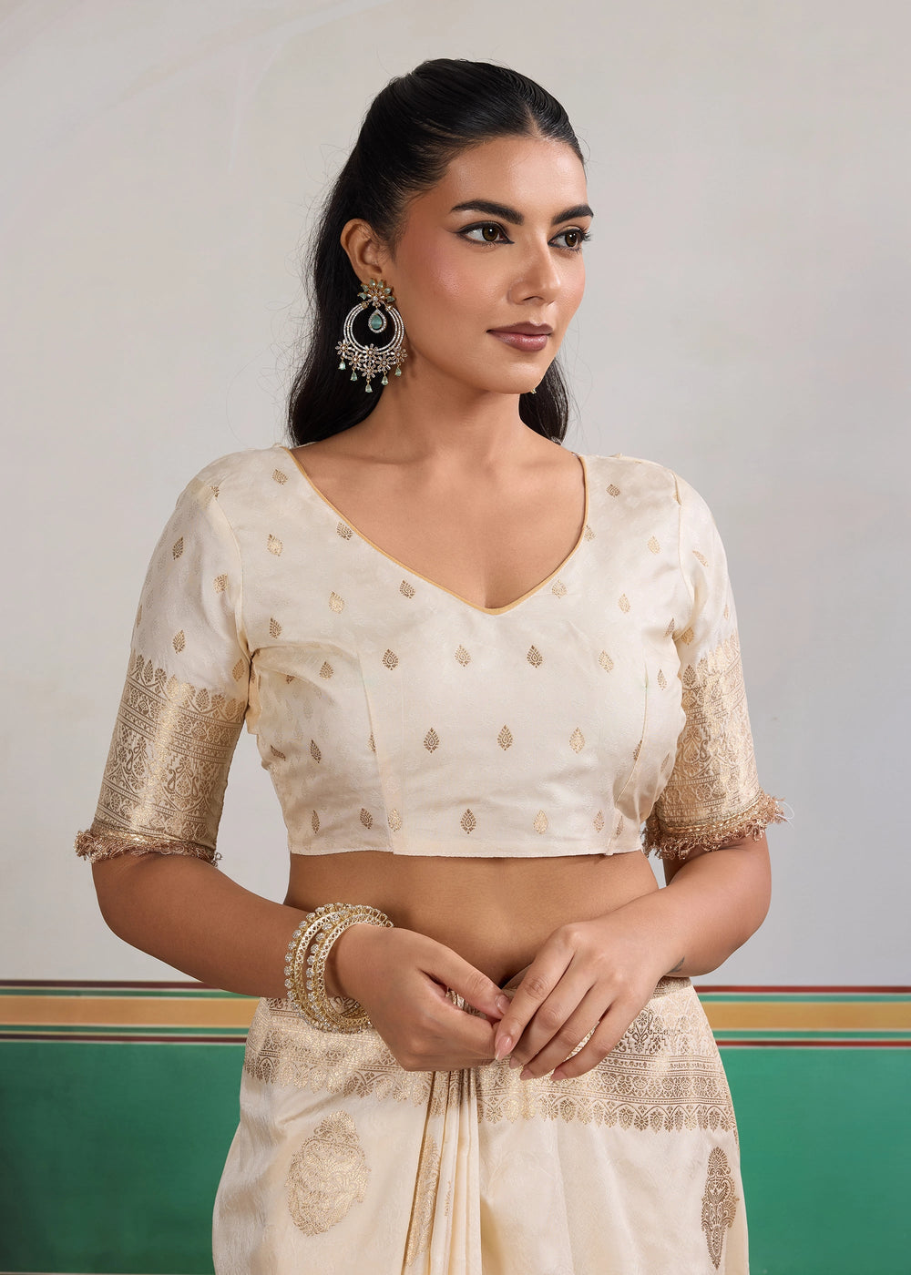 Floral White Woven Banarasi Satin Silk Saree