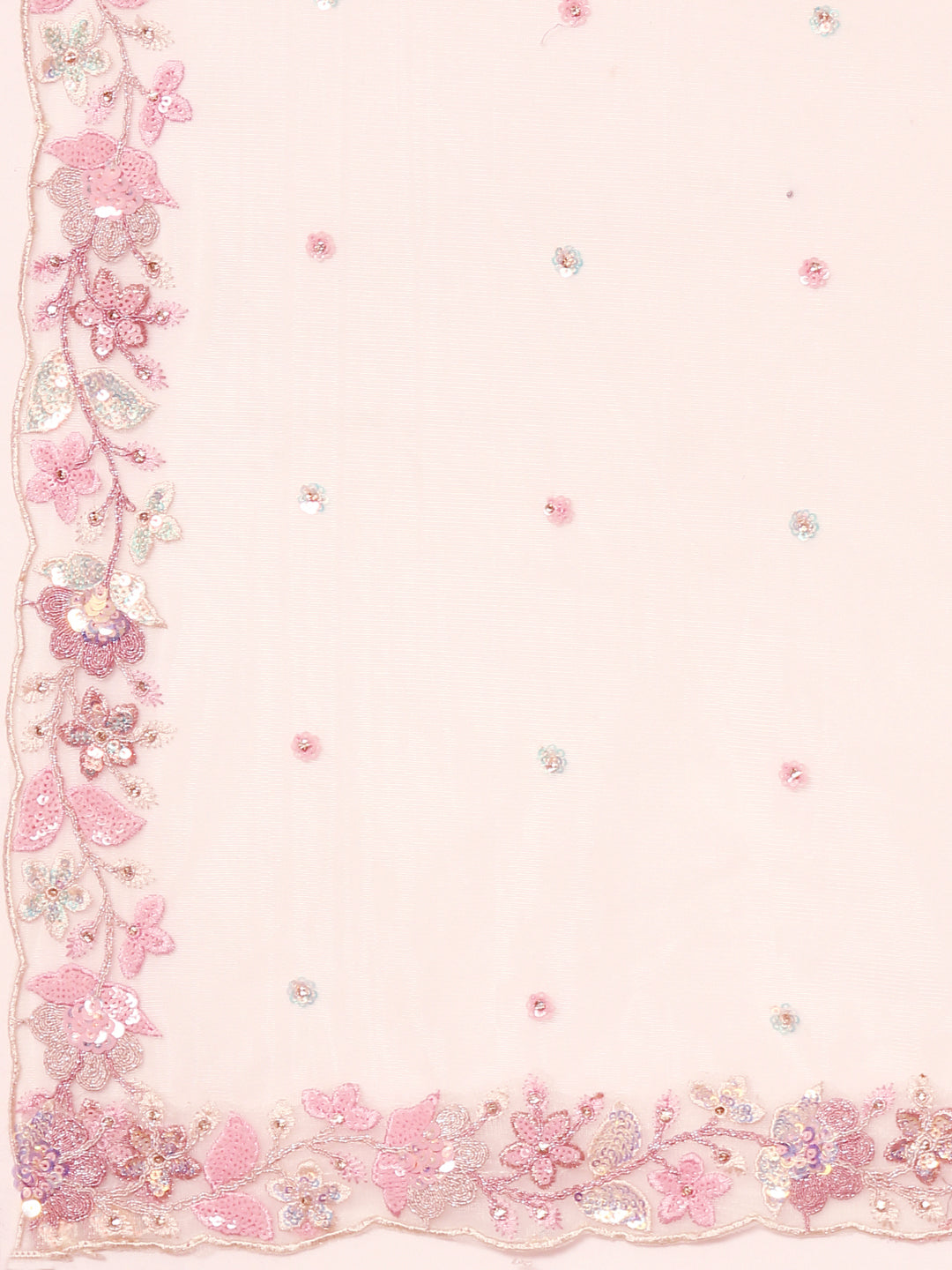 Cream Net Floral Sequins with Heavy Zarkan Embroidery Lehenga Choli & Dupatta