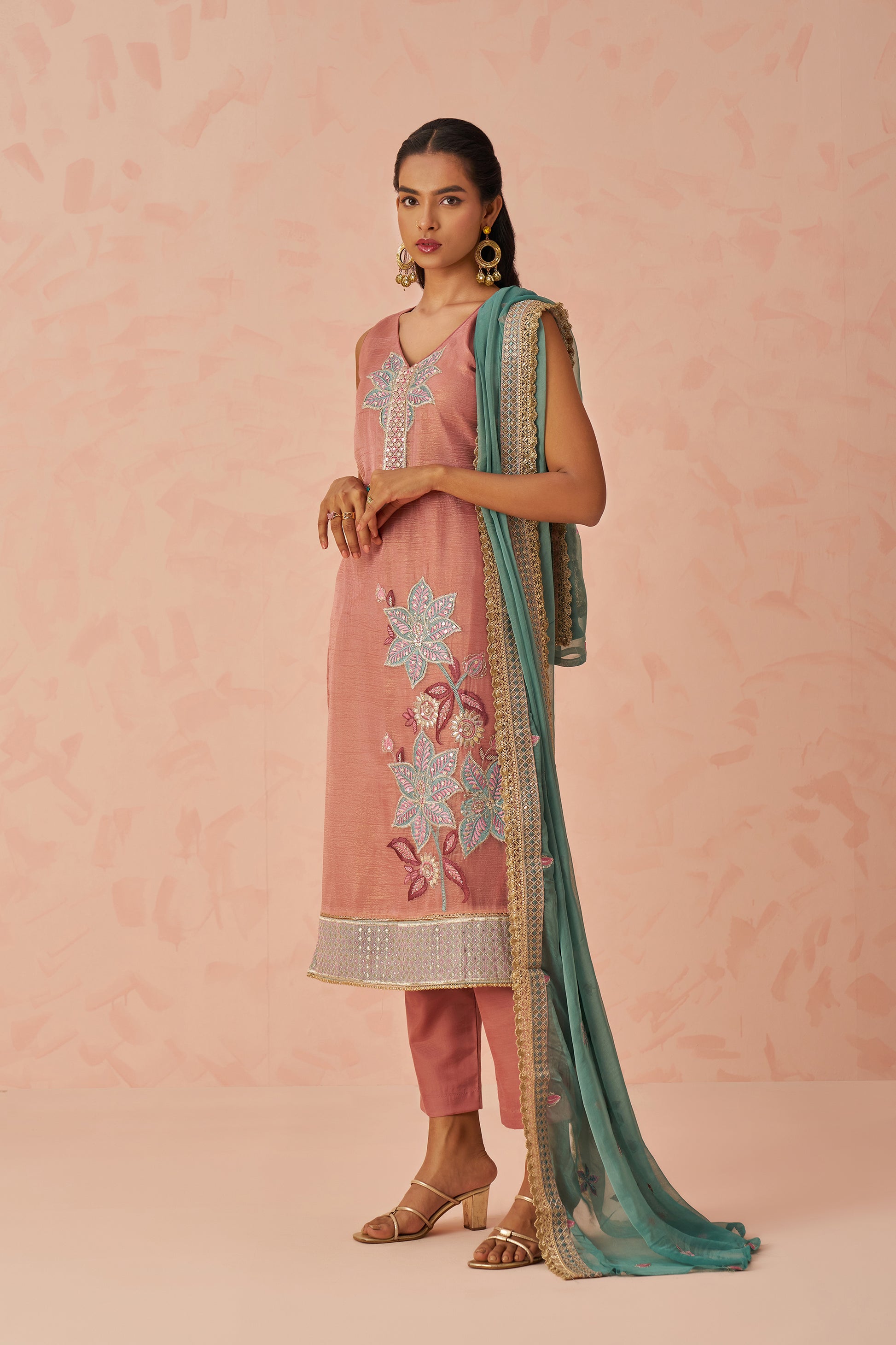 Ethnic wear for women in mauve and green combo