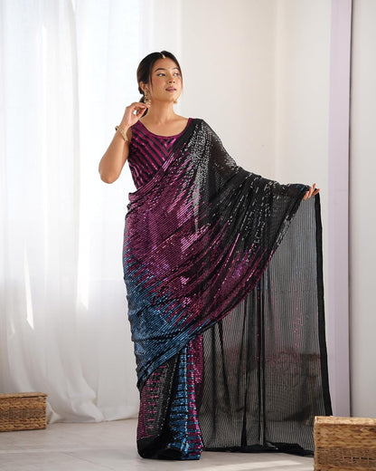 Multicolour Pure Heavy Georgette Sequins Saree Sequins Saree Anant Tex Exports Pvt.Ltd..