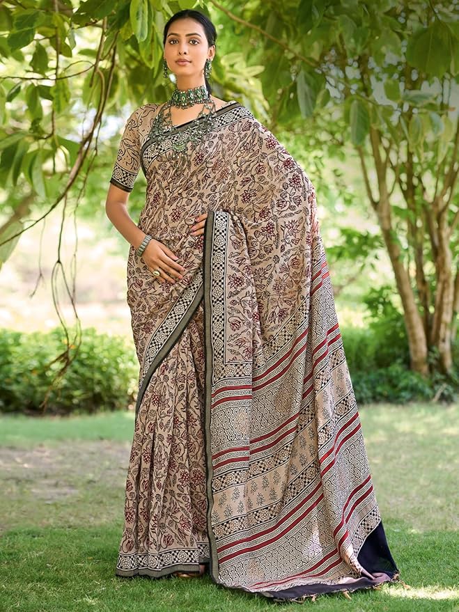Mulmul Cotton Handblock Print Saree